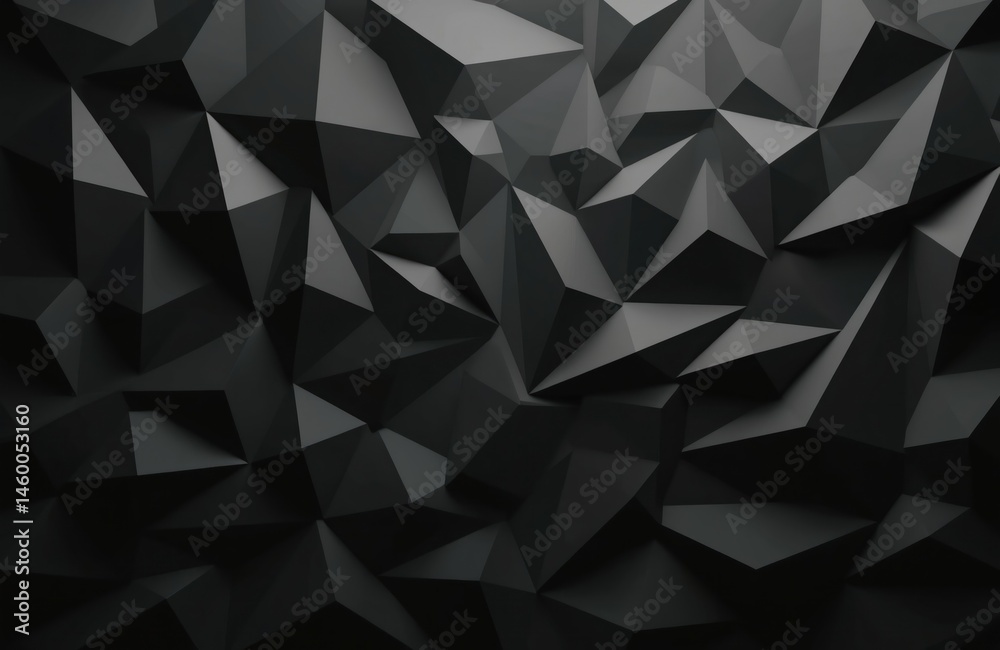 Abstract geometric black background. 3D rendering of low poly polygonal shapes. Modern design with a minimalistic look. Dark backdrop for website, presentation. Stylish design element. Abstract geometric black background. 3D rendering of low poly polygonal shapes. Modern design with a minimalistic look. Dark backdrop for website, presentation. Stylish design element.