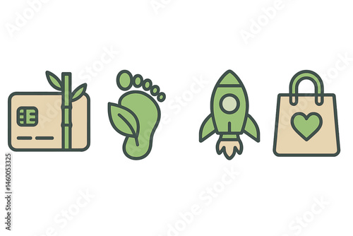 A card, leaf, rocket, and bag are used as icons for green finance