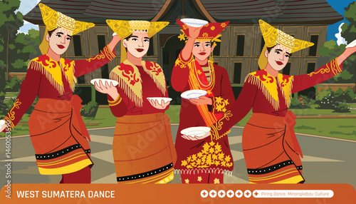 Illustration of Indonesian West Sumateran Dancer Cell shaded style