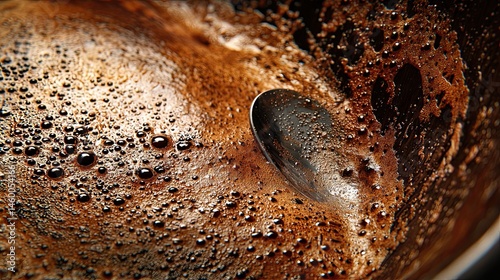 Close-up of coffee grounds and bubbles