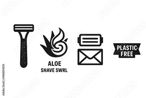 Icons for Razor-eco that depict a handle, swirl, icon, and ribbon are shown