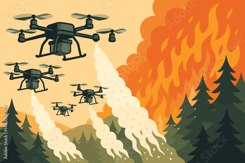 The scene depicted a flat landscape of fire technology, complete with drones, foam arcs, and a smoke line