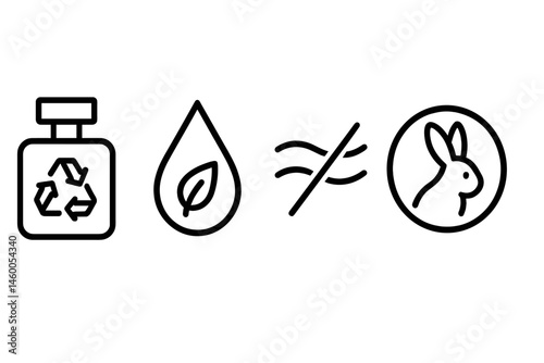 The icons for perfume-eco are combining a bottle, droplet, wave, and badge