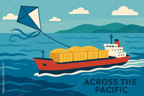 The scene depicts a flat clean-shipping area with a kite wing, a bulk deck, and blue waves