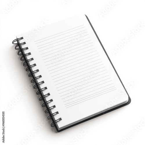 Minimal black spiral notebook with lined white pages viewed from above
