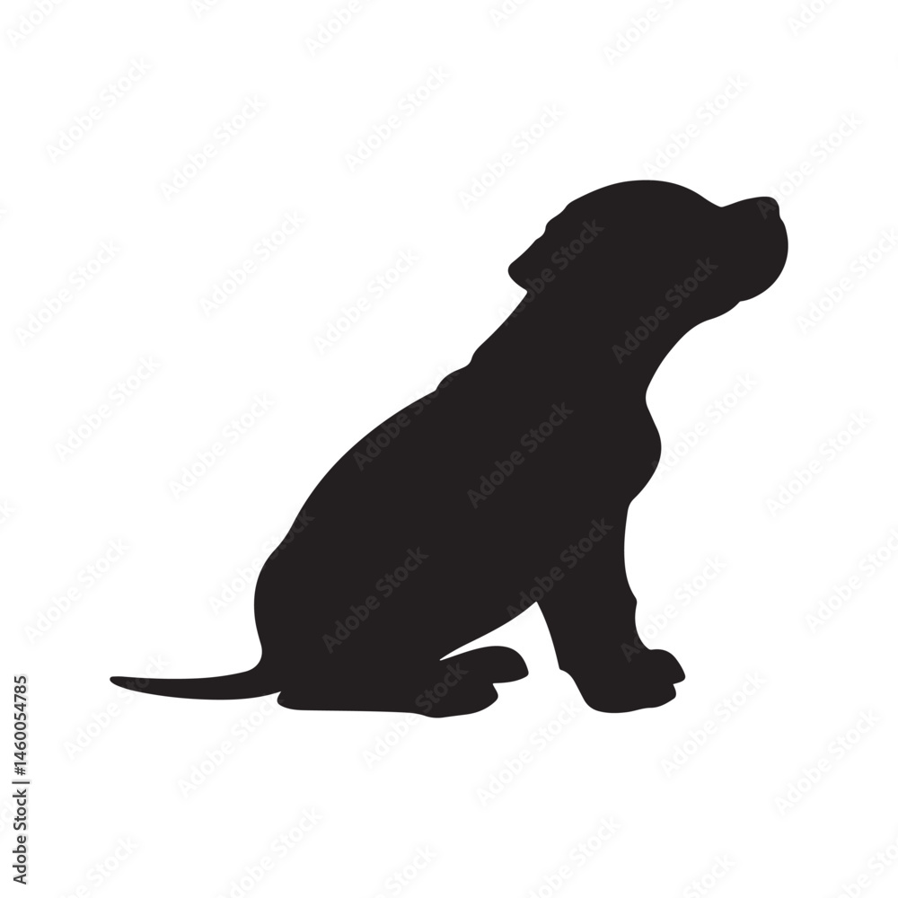 Fototapeta premium Puppy pitbull sitting silhouette vector flat illustration design