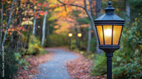 Autumn Path Illuminated by a Lantern