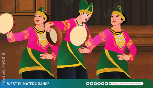 Cell Shaded Hand Drawn Illustration of West Sumatera Dance