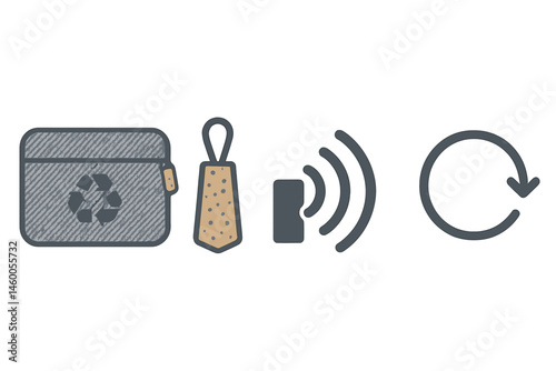 Icons that are eco-friendly and sleeve-related connect sleeve, pull, wave, and arrow