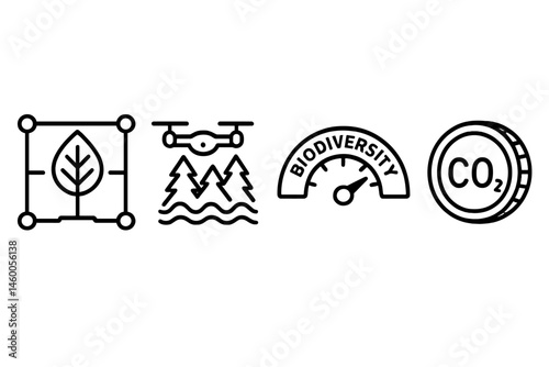 Icons representing forest tokens connect leaves, waves, dials, and coins