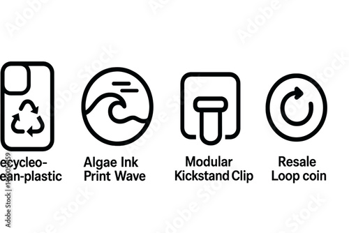 The case-eco icons depict a case, an ink wave, a clip, and a coin