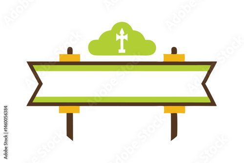 Retro Signpost with heraldic element, blank banner for customizable messaging
