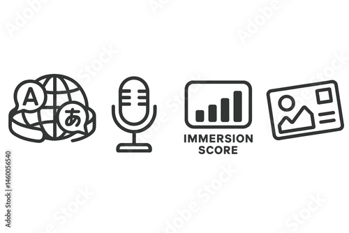Icons for Language-VR include a globe, microphone, bar, and card