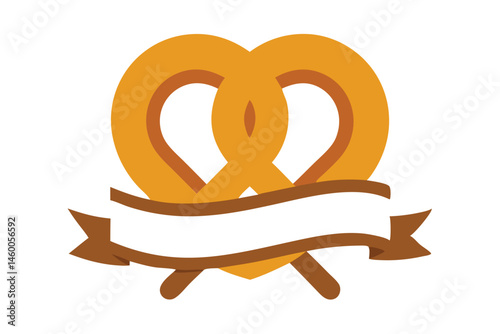 Vector illustration of a pretzel with banner for text on white background