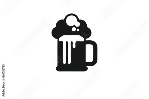 Minimalist black and white beer mug with overflowing foam vector illustration