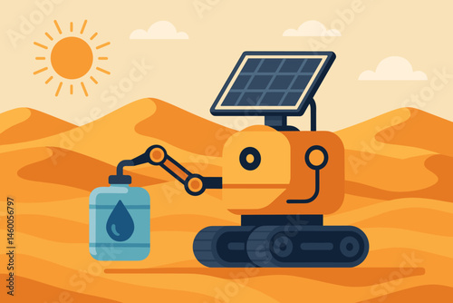 The desert landscape features a rover tank accompanied by solar wings and wavy sand