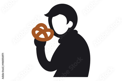 Minimalist Illustration of a Person Holding a Pretzel Snack for Enjoyment