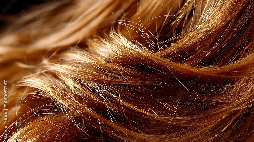 Naklejka premium Strands of glossy fibers of varying shades of gold and red create a swirling pattern.