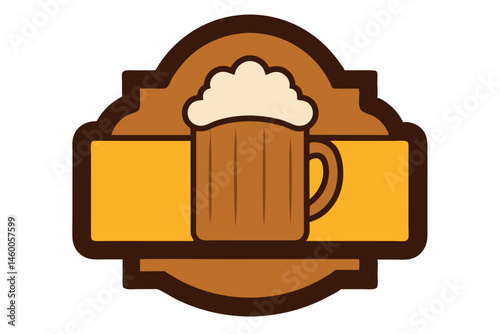 Stylized Beer Mug Emblem with Brown Border and Yellow Label Area