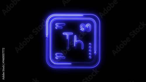 Glowing neon thorium element sign on black background for science and chemistry videos
