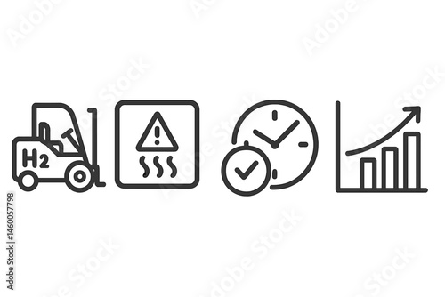 The Warehouse-H2 icons are combining forklift, vent, clock, and graph symbols