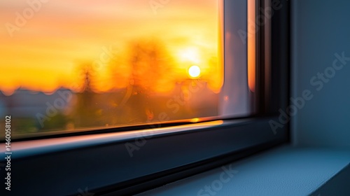 Golden sunset view through a window