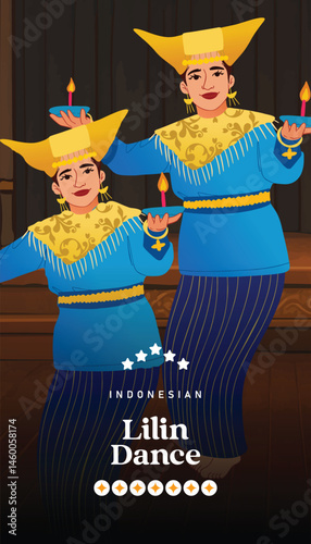 West Sumateran Lilin Dancer Hand Drawnn Illustration