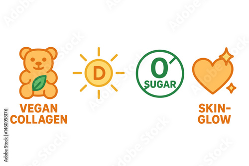 Icons representing candy and wellness are combining a bear, ray, badge, and heart