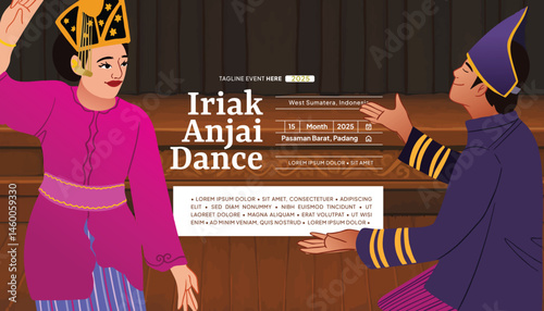Iriak Anjai dance west sumatera Indonesian layout template illustration