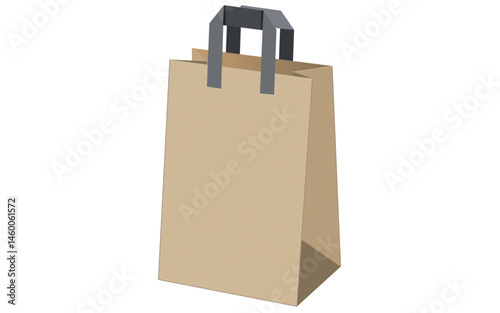 Single brown paper bag with handle vector mockup, Shopping bag mockup image, png paper bag
