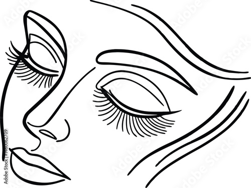Minimalist Line Art Of A Womans Face With Eyes Closed In Peace