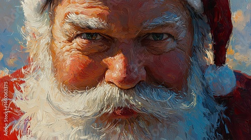 Close-up portrait of Santa Claus, expressive face