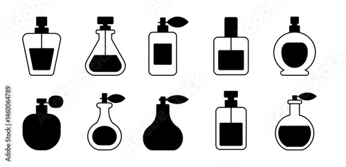 Perfume bottles collection vector black and white