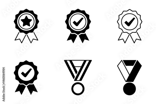 Collection of achievement award badge and medal set