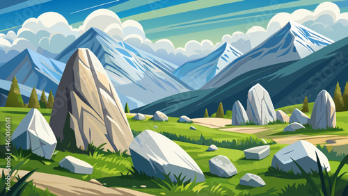 white sharp stones on the hillside. lovely carpathian mountain landscape in summer. vacation season background. huge rocks scattered among alpine grass. stunning terrain of smooth ..
