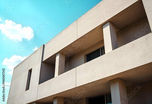 Wallpaper Mural Concrete brutalist building facade with sharp lines and deep shadows, high-contrast lighting, minimalist urban aesthetic, photographed at golden hour Torontodigital.ca