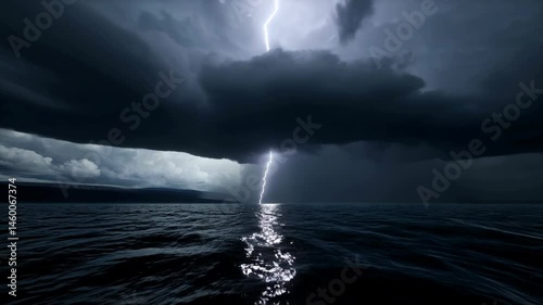 3D animation of sparkling lightning in the sea