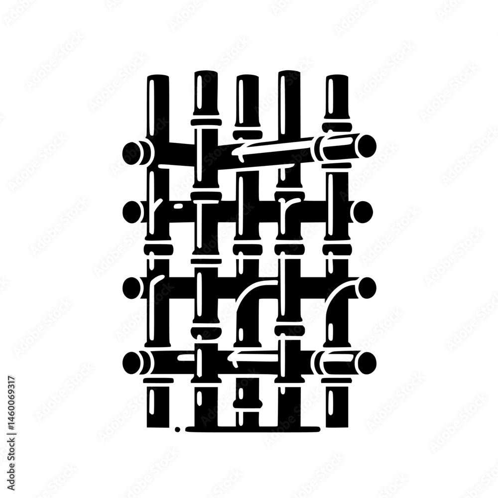 Monochrome Plumbing Network Illustration on White Monochrome Plumbing Network Illustration on White