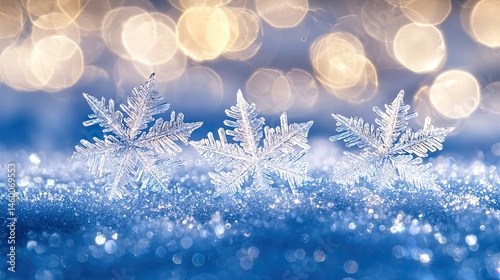 Frosted winter scene with intricate snowflakes