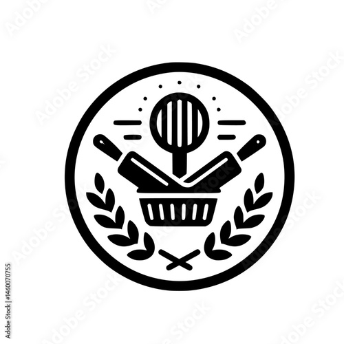 Bakery Emblem: Minimalist Circle Logo with Baking Tools & Laurel Wreaths