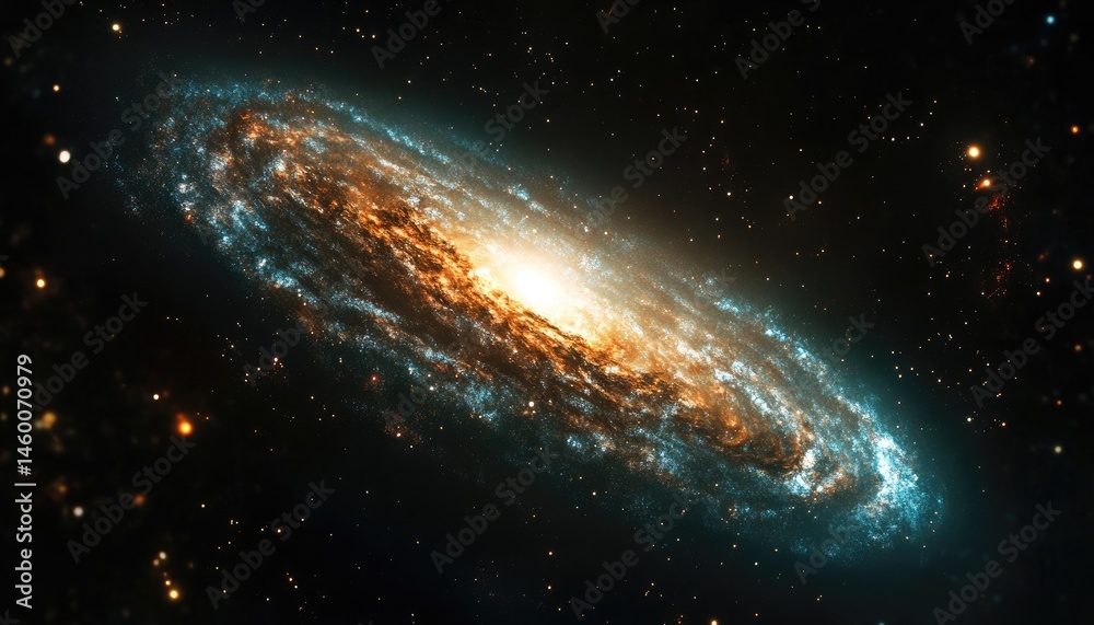 Fototapeta premium Spiral galaxy in deep space. Vast cosmic swirl of light and color. Distant celestial body