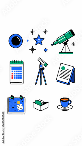 Astronomer's tools minimalistic images. Flat isolated icons. Vector illustration.