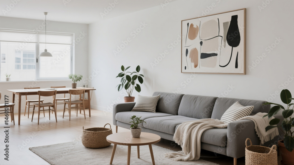 Fototapeta premium Cozy Minimalist Living Room Design A Modern Space with Neutral Tones