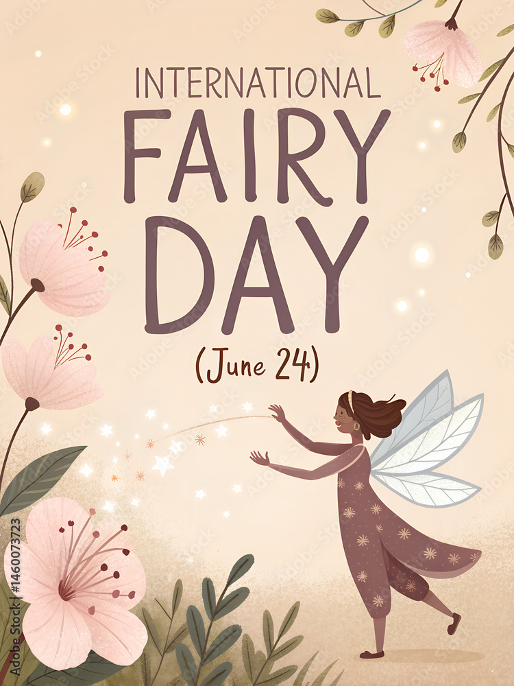 Obraz premium An enchanting portrait of a fairy queen on International Fairy Day, standing on a cliff edge with expansive, celestial wings stretching behind her. The wings are enormous and ethereal, composed of shi