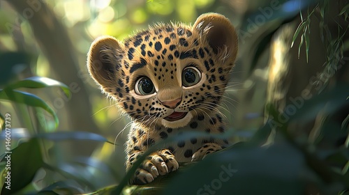 Adorable baby leopard in jungle