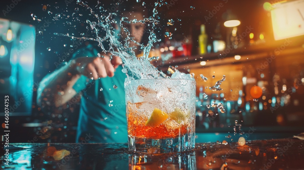 custom made wallpaper toronto digitalBartender mixing cocktail with splash motion at night bar for drink celebration dynamic party