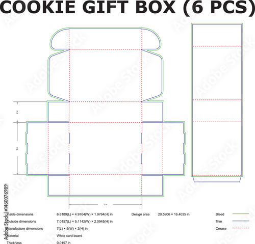 Cookie Gift Box Template Layout For Six Pieces With Cardboard Material