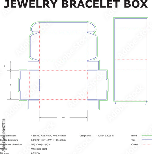 Jewelry Bracelet Box Die Cut Template Vector Diagram With Dimensions