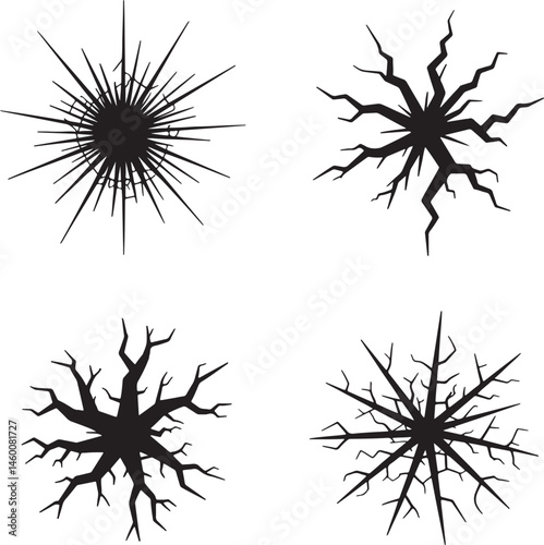 Crack silhouette set vector illustration isolated On Transparent Background
