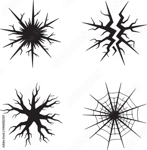 Crack silhouette set vector illustration isolated On Transparent Background